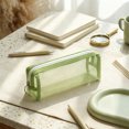 thumbnail image 5 of 1Pc Nylon Mesh Zipper Bags, 7.5" Transparent Makeup Brush Pouch, Portable Cosmetic Bags, Rectangle Pencil Case Organizer for Travel, Lipstick, Earphone, Keys - Green, 5 of 5