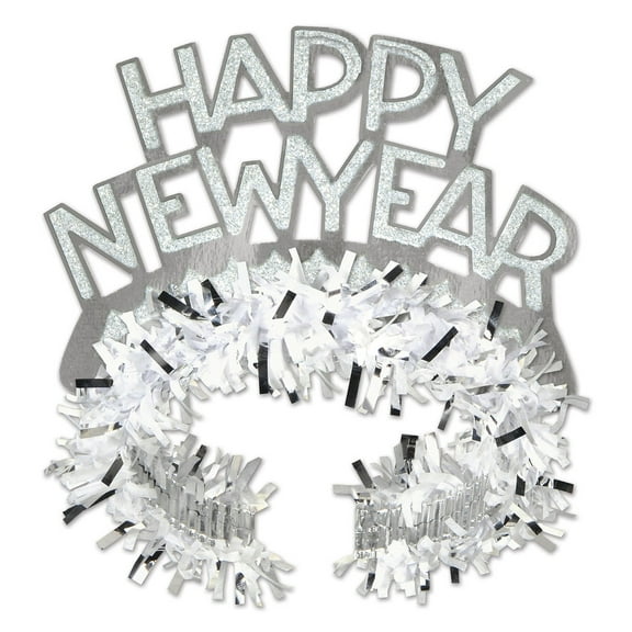 Beistle Club Pack of 50 White and Silver Regal "Happy New Years" Legacy Party Favor Tiaras