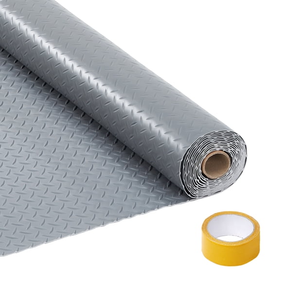 2.8mm Garage Floor Mat Roll with Diamond Plate Texture, Heavy Duty PVC Under Car Parking Protector, Waterproof Oil Resistant Non Slip Cover for SUV Truck Sports Car, Gray Black