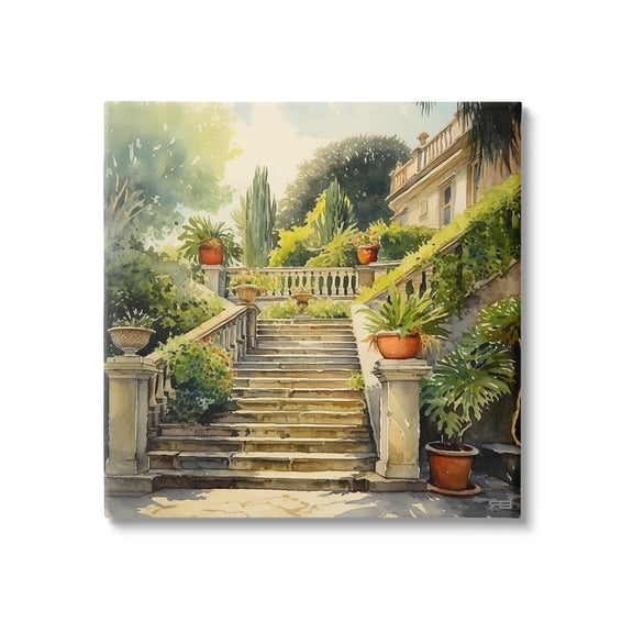 Stupell Industries Luxurious Villa Stairway Botanical & Floral Painting Gallery Wrapped Canvas Art Print Wall Art, 17 x 17