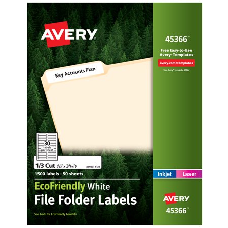 UPC: 0072782453664 | Avery EcoFriendly File Folder Labels  2/3  x 3-7/16   1500 Printable Labels  White (45366)