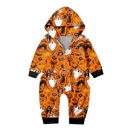 

NIJNFCLOTH Halloween Pajamas Family Matching Parent Child Christmas Matching Family Prints Siamese Pajamas Sets Hooded Romper Zipper Jumpsuit Loungewear (Baby) Long Sleeve Jumpsuit Size:3-6 Months