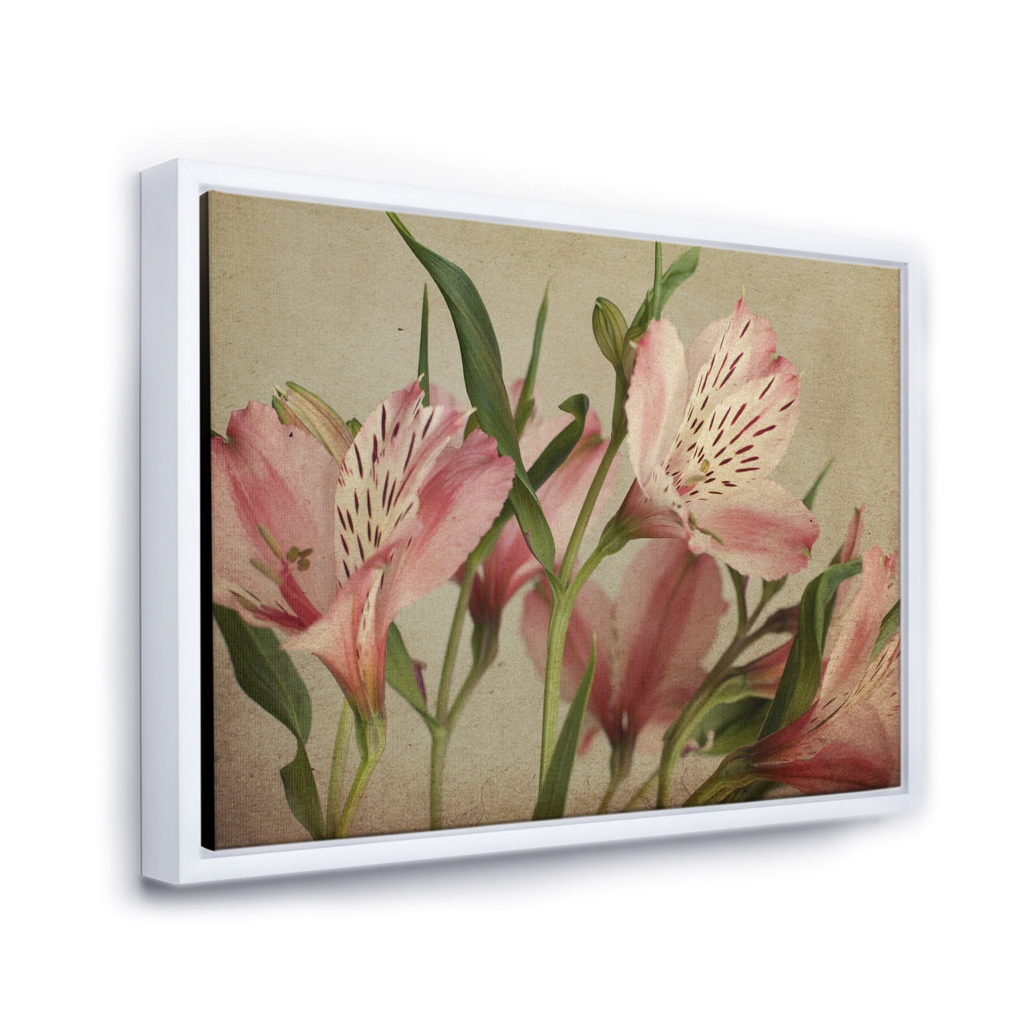 Designart 'Alstroemeria Flower Retro ' Traditional Framed Canvas Wall Art Print