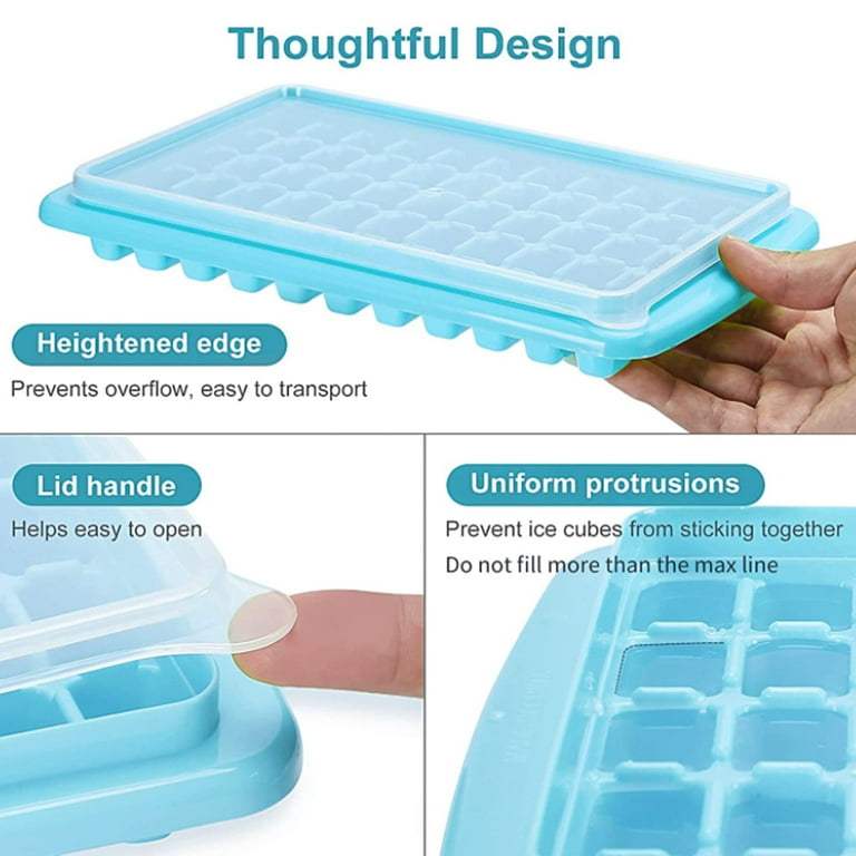 Skycarper 2PCS Ice Cube Tray with Lid and Bucket - Large Freezer Ice Tray -  Comes with Ice Container, Scoop and Cover - BPA Free Ice Cube Molds 
