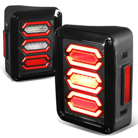 For 2007 to 2017 Jeep Wrangler JK Pair of LED Bar Black Housing Red Lens Brake Tail Lights 10 11 12 13 14 15