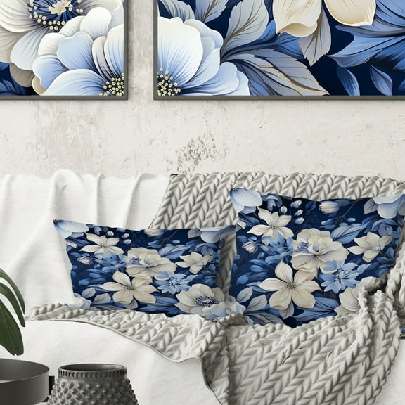 Designart "Blooming Blue And White Florals V" Floral Printed Throw Pillow