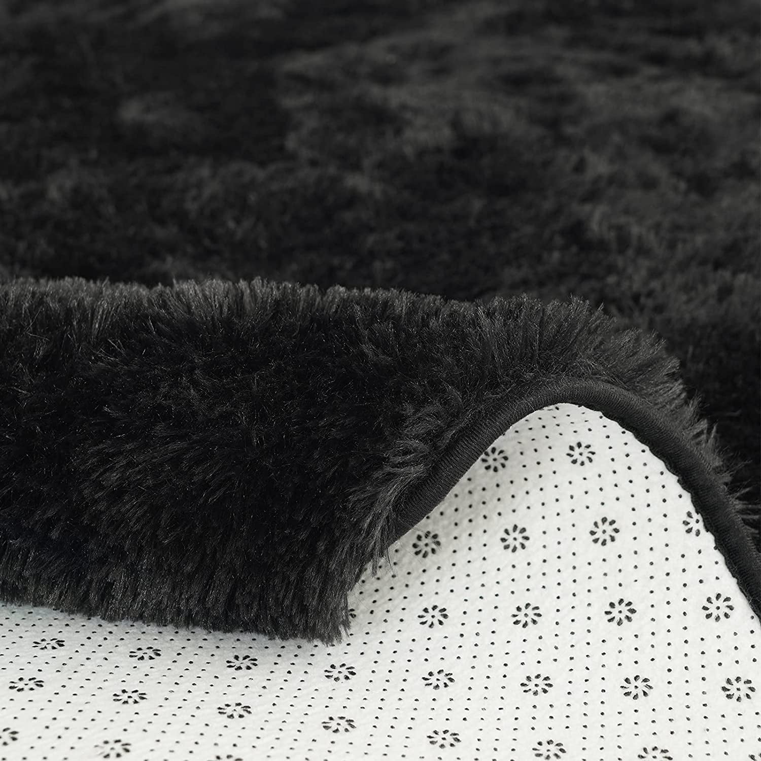 Junovo Luxury Round Fluffy Area Rugs for Bedroom Kids Girls Room Nursery,Super Soft Circle Rug,Cute Shaggy Carpet For Living Room,5'x5',Black