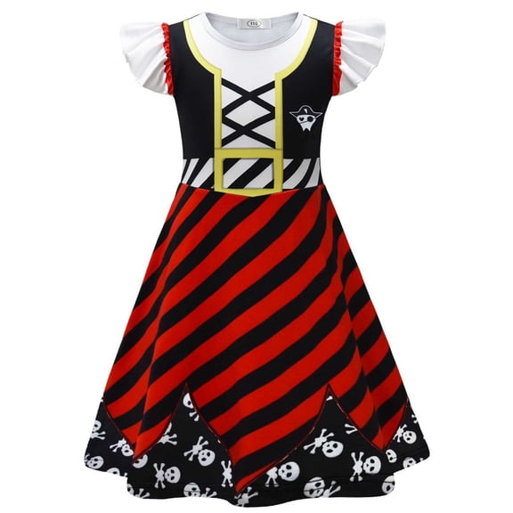 Jamsmile Toddler Girls Dress Halloween Cartoon Flared Sleeves Digital Print Dress Kids Girls Performance Show Dresses