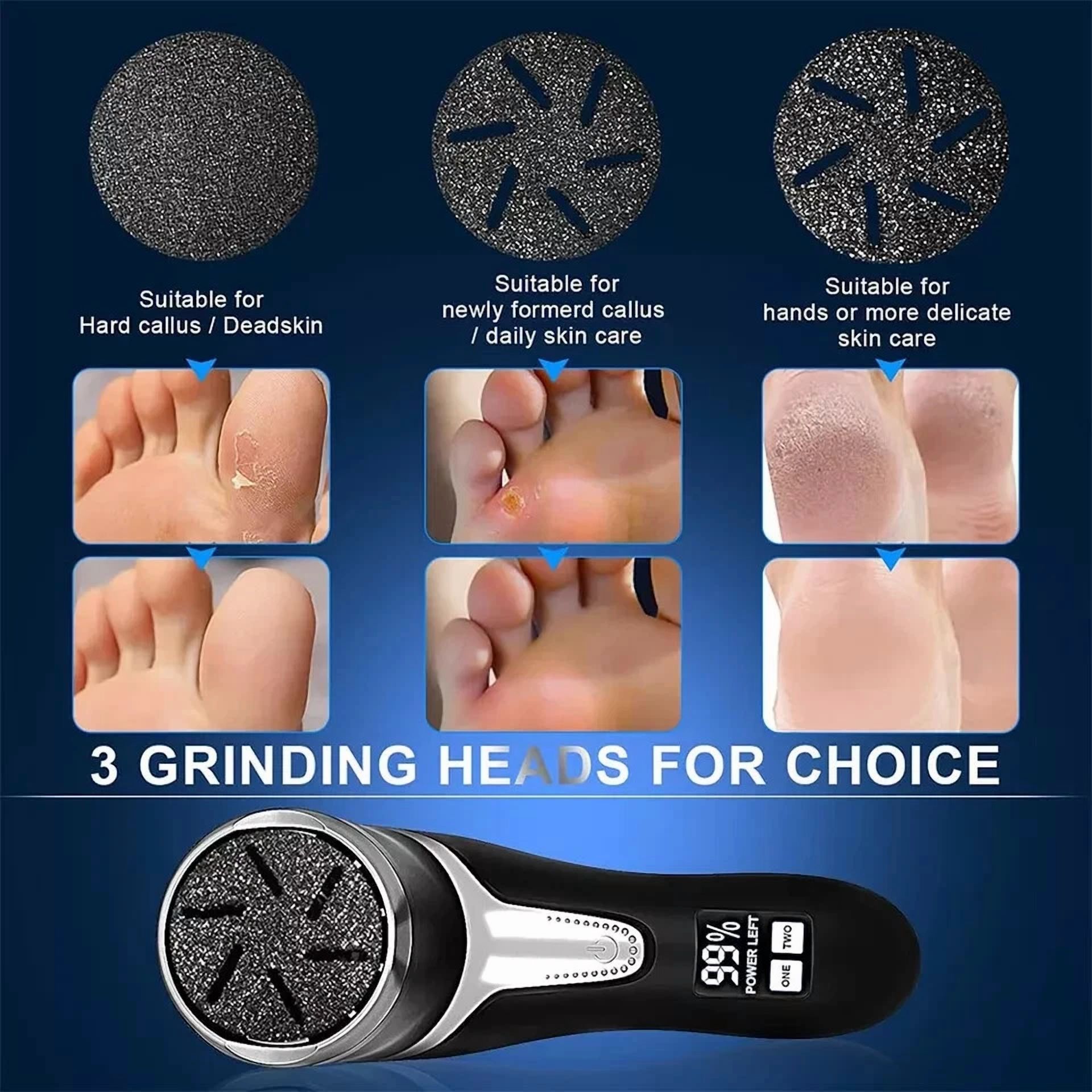 Portable Rechargeable Waterproof Electric Callus Remover With 3 Head & Lcd Black