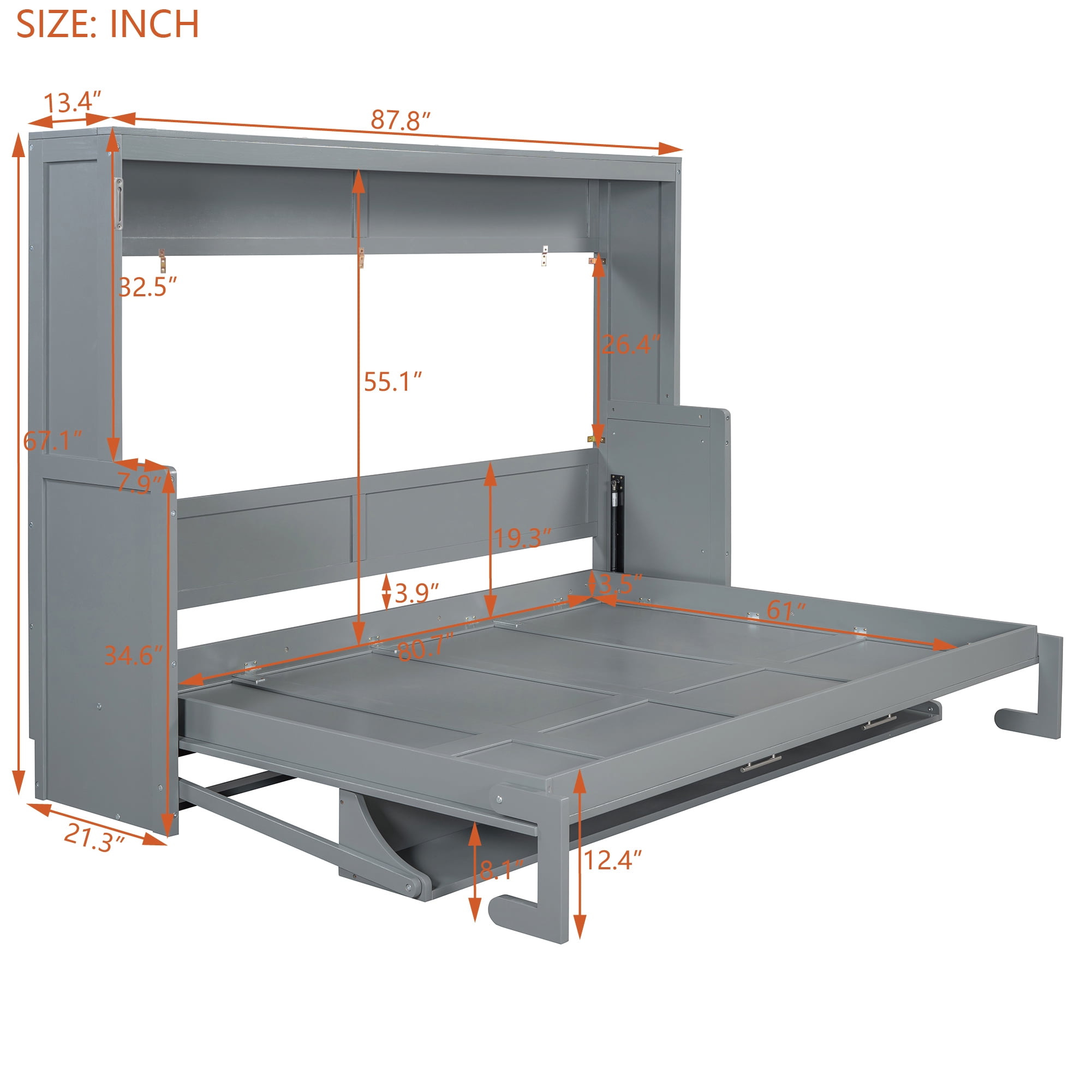 Mintazer Queen Wall Murphy Bed with Desk & Hydraulic Lift, Multifunctional Foldable Desk Bed for Small Spaces Apartments, Gray