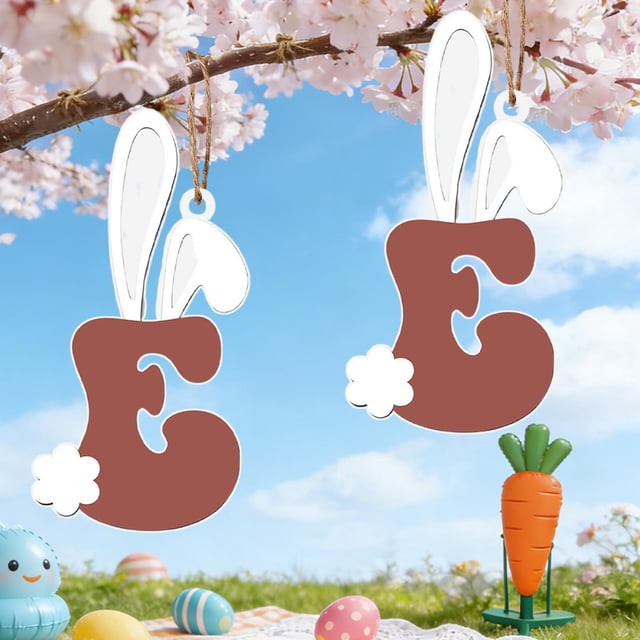 Decoraciones de Pascua, adornos de Pascua, regalos de Pascua Adorno de letra con orejas de conejo de madera de Pascua Letrero colgante de madera