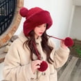 thumbnail image 4 of TOOYOU Women Winter Hat Crochet Ear Cover Plush Wide Brim With Fur Ball Pompom Knit Hats Warm Cold Beanie Hats, 4 of 9
