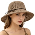 thumbnail image 2 of QASIEATN Women's Relaxed Fit Sun Hats Women Summer Hollow Out Bow Wide Brim Hat Versatile Sun Cap Fall Fashion Accessories, 2 of 4
