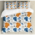 thumbnail image 1 of Soccer Duvet Cover Set Queen Size, Sports Clothes Professional Player Athlete Shoes Hand Drawn Style League Match Game, Decorative 3 Piece Bedding Set with 2 Pillow Shams, Multicolor, by Ambesonne, 1 of 3