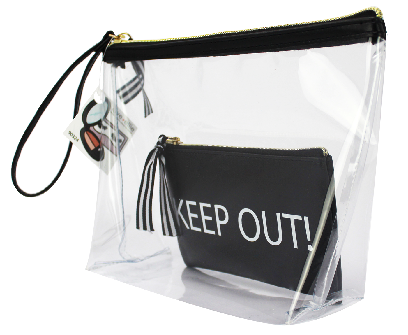 Clear Stadium Approved Tote Bag, Hallie, with Scarf and Decals, by Love  Ellie (Black) 