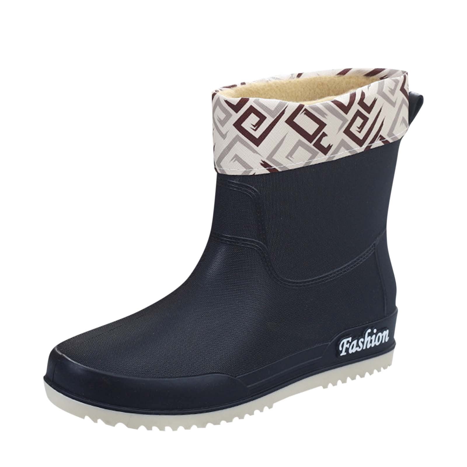 Tawop Womens Slip On Shoes Water Shoes Slip Resistant Waterproof Boots Buckle Rain Shoes Beige Size 7