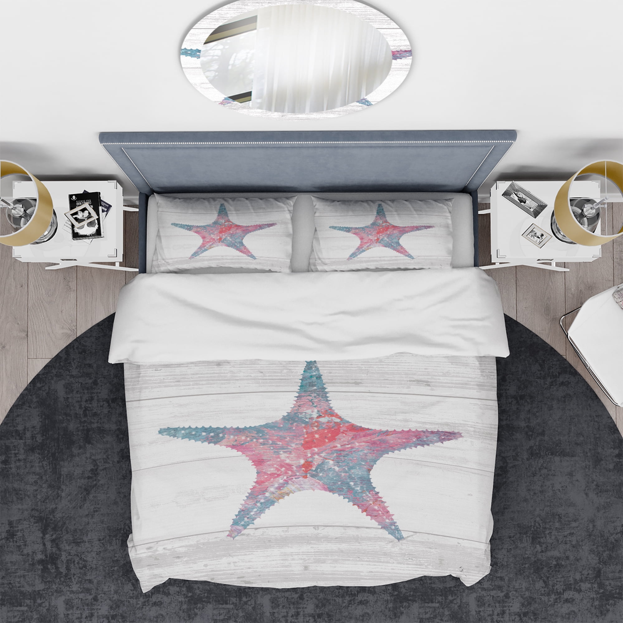 Designart 'Pink Starfish Ocean Life' Coastal Duvet Cover Set