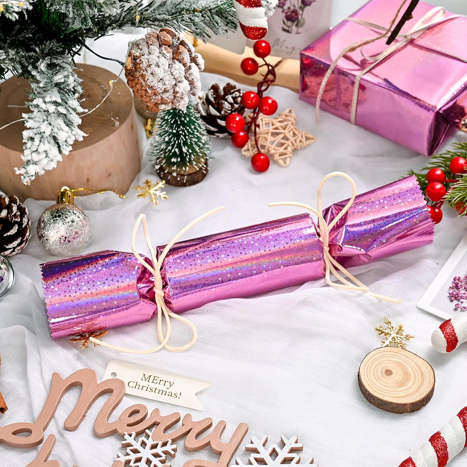 HOMERAL Holographic Star Pink Wrapping Paper - 17in x 32.8ft photo 5