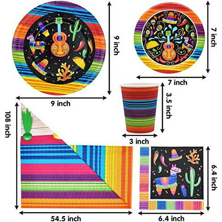 JOYIN 82 Pcs Mexican Themed Fiesta Party Supplies Set Including Plates, Cups, Napkins, Tablecloth and Banner for Mexican-themed School Dance, Cinco de