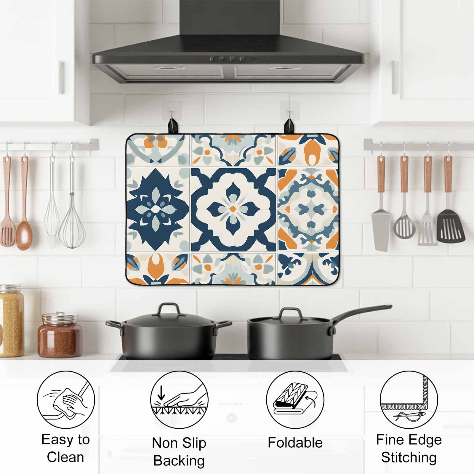 Ethnic Plaid Stove Top Cover for Electric Stove, Heat-proof & Non Slip Glass Top Stove Cover Protector, Modern Rustic Abstract Geometric Art Kitchen Flat Cooktop Rubber Mat 24x21 Inches