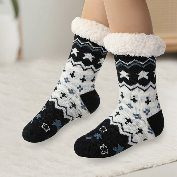 GILIGEGE Fluffy Thermal Sherpa Slipper Socks for Women Ultra Soft Christmas Winter Non Skid Christmas Fuzzy Socks Cozy Fluffy Winter Warm Slipper Socks Plaid Printed Soft Home Sleeping Socks