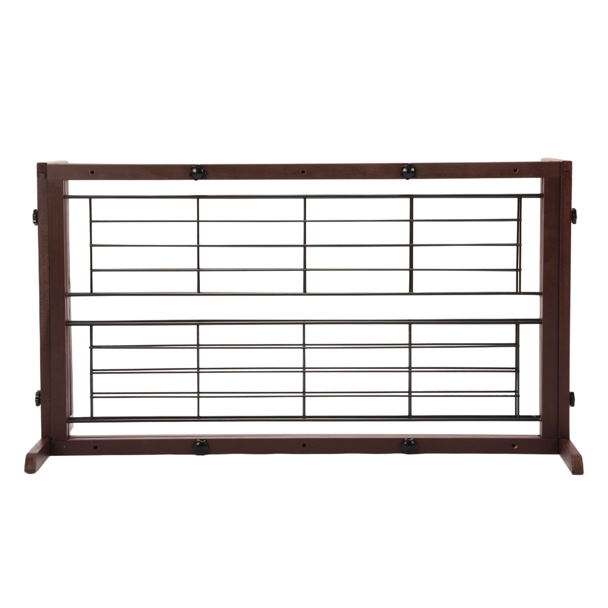 38"-71" Adjustable Wooden Pet Gate for Dogs, Indoor Freestanding Dog Fence for Doorways, Stairs, Deep Brown