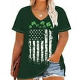 thumbnail image 3 of TKLPEHG St. Patricks Day Shirts Women Crew Neck Plus Size Tops Green Irish Shamrock Print Graphic Tee Short Sleeve Striped Shirt (Z02_Green,XXXL), 3 of 5