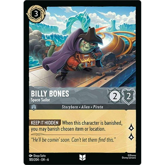 Disney Lorcana Azurite Sea Uncommon Billy Bones - Space Sailor #185