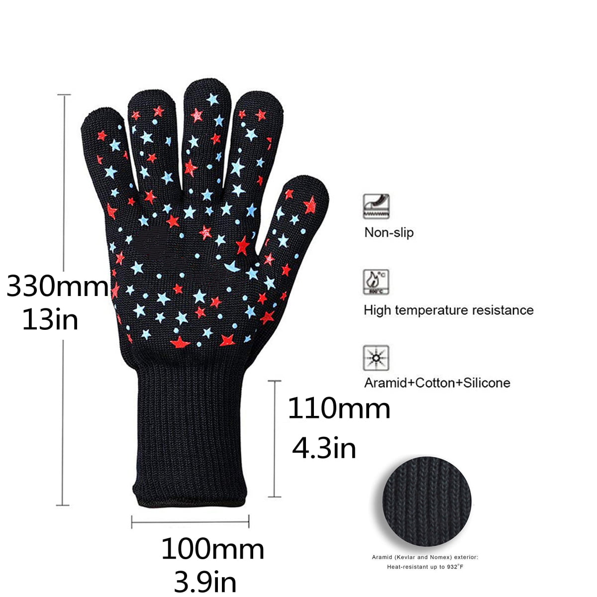 932°F Silicone Extreme Heat Resistant Proof Cooking Oven Mitt BBQ Grilling Glove