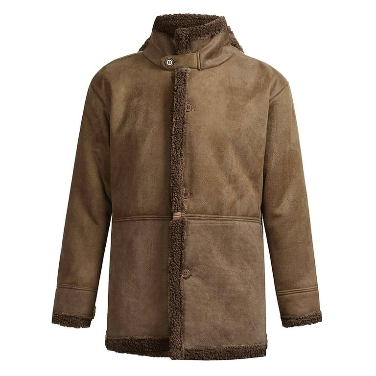 JURANMO Mens Leather Jacket Winter Sheepskin Jacket Warm Wool