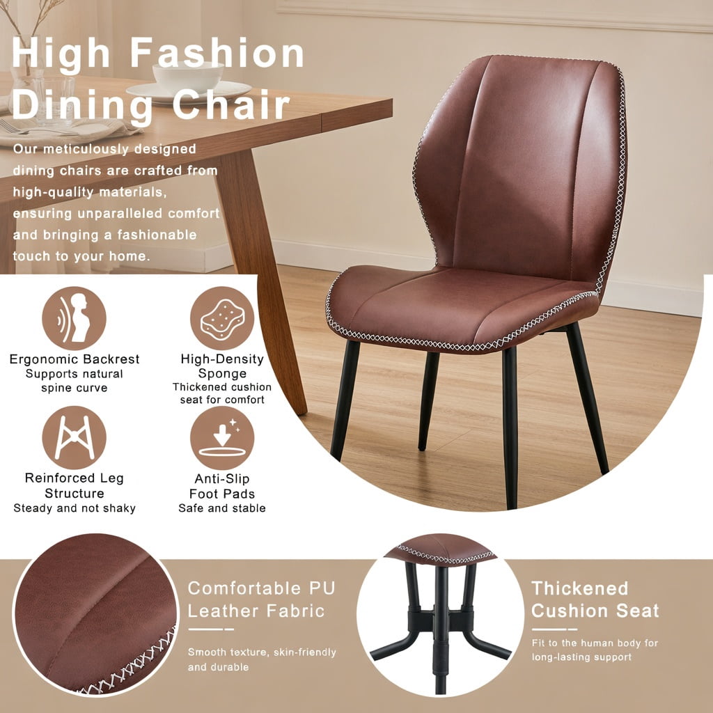 Hommoo 4-Pack PU Leather Dining Chairs with Metal Legs, Ergonomic, Adjustable Feet, Stain-Resistant for Dining Room, Office & Living Space, Reddish-Brown