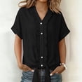 thumbnail image 2 of LYEAA Linen Shirts for Women Short Sleeve V Neck Tees Solid Button down Tunic Tops Casual Holiday Clothes, 2 of 7