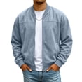 thumbnail image 2 of Mens Bomber Jacket Suede Faux Leather Zip Up Jackets With Pockets Long Sleeve Outerwear Ribbed Stand Collar Varsity Jackets Fall Winter Clothes Travel Business Casual Clothes, 2 of 7