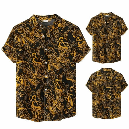 

koaiezne Men s Fashion Casual Top Shirts Large Size Lapel Button Fashion Shirt Blouse Short Sleeve Vintage Printed Casual Shirt Tops Men Casual Fall Scrub Tops Men