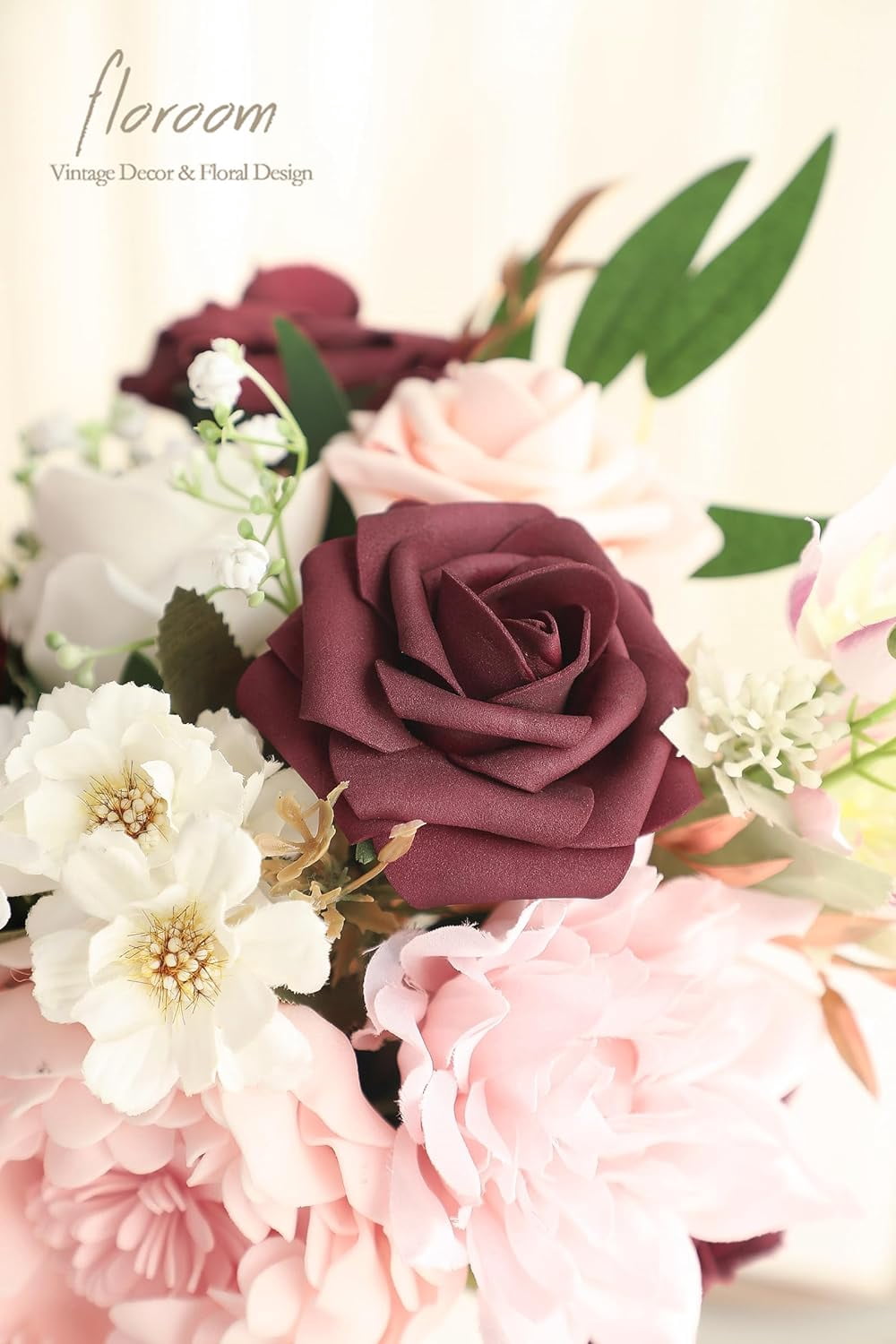 Dusty Rose Cream Artificial Flowers Fake Roses Peonies and Greenery Combo Box Set for DIY Wedding Bouquets Bridal Shower Centerpieces Floral Arrangements Party Tables Home Decorations