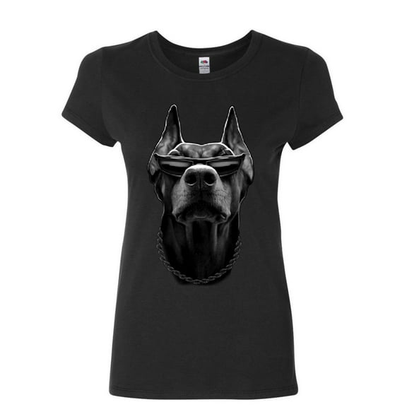 Tee Hunt Gangsta Doberman with Glasses Women's T-Shirt Pet Dog Lovers Swag Badass Shirt