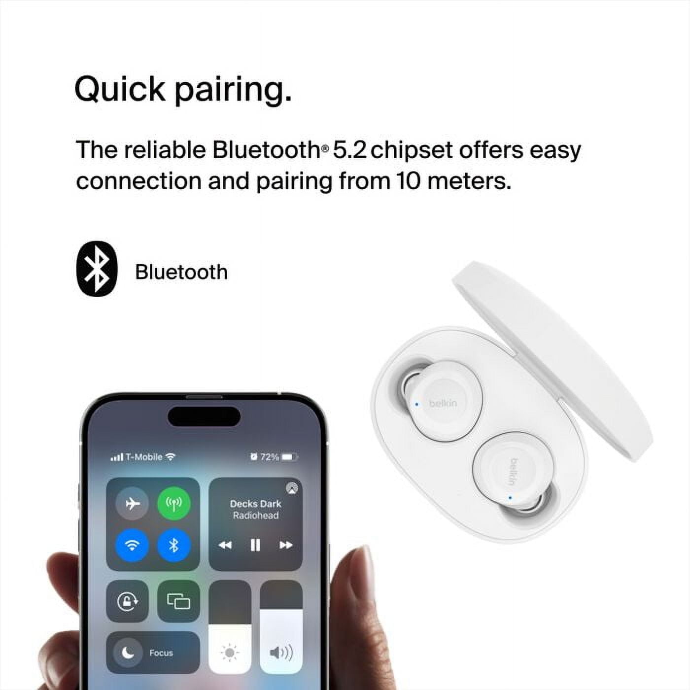 Belkin SoundForm Bolt True Wireless Earbuds, Wireless Charging, IPX4 Sweat and Water-Resistant, USB-C, Up to 28 Hours of Battery Life for Apple iPhone, Samsung Galaxy, Google Pixel, and More - White