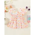 thumbnail image 3 of Infant Girl Dresses, Short Sleeve Square Neck Floral Print Ruffled Princess A-Lined Party High Waist Dress, 3 of 8