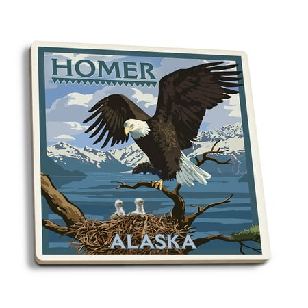 

Bald Eagle and Chicks Homer Alaska (Absorbent Ceramic Coasters Set of 4 Matching Images Cork Back Kitchen Table Decor)