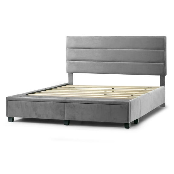 Arnia Silver Gray Queen Bed Captain’s Bed with Two Storage Drawers