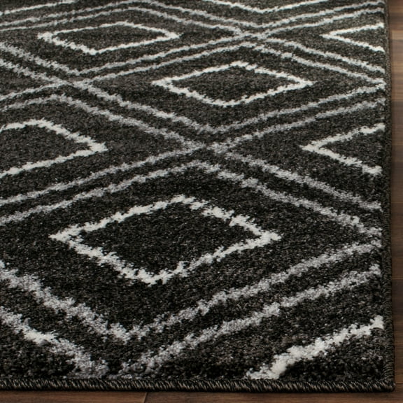 SAFAVIEH Tunisia Mandy Geometric Diamonds Area Rug, Anthracite/Cream, 9' x 12'