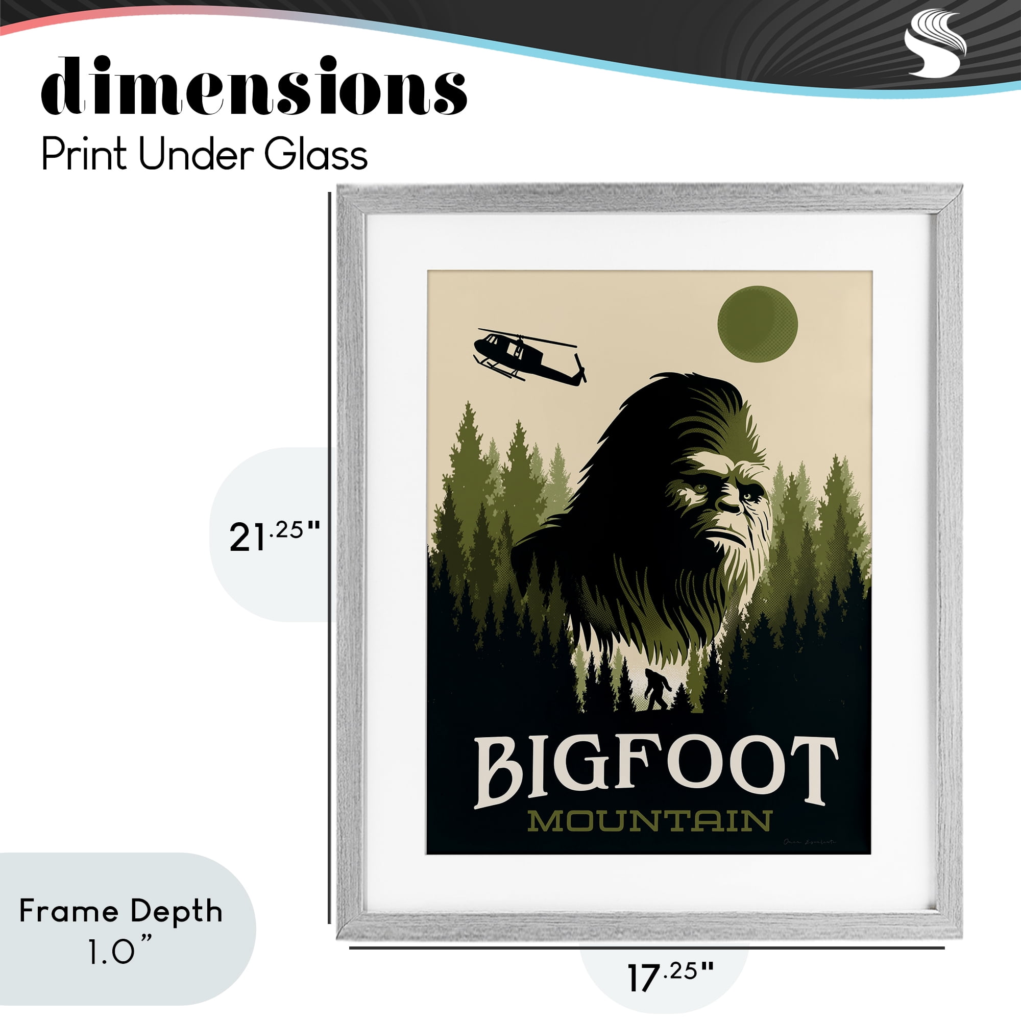 Stupell Industries Bigfoot Mountain Forest Gray Framed Print Under Glass, design by Omar Escalante