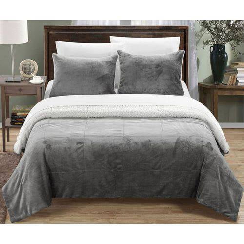 Twin XL Grey Chic Home Evie 2 Piece Blanket Set Soft Sherpa Lined Microplush Faux Mink with Sham