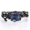 thumbnail image 1 of Botanical Style - 1.25 Carat Cushion Cut Lab Grown Alexandrite and Moissanite - Filigree Milgrain Wedding Set - 18K Black Gold Plating over Silver, 1 of 4