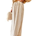 thumbnail image 3 of Women Casual Drawstring Elastic Waist Striped Wide Leg Pants with Pockets Khaki XXL, 3 of 6
