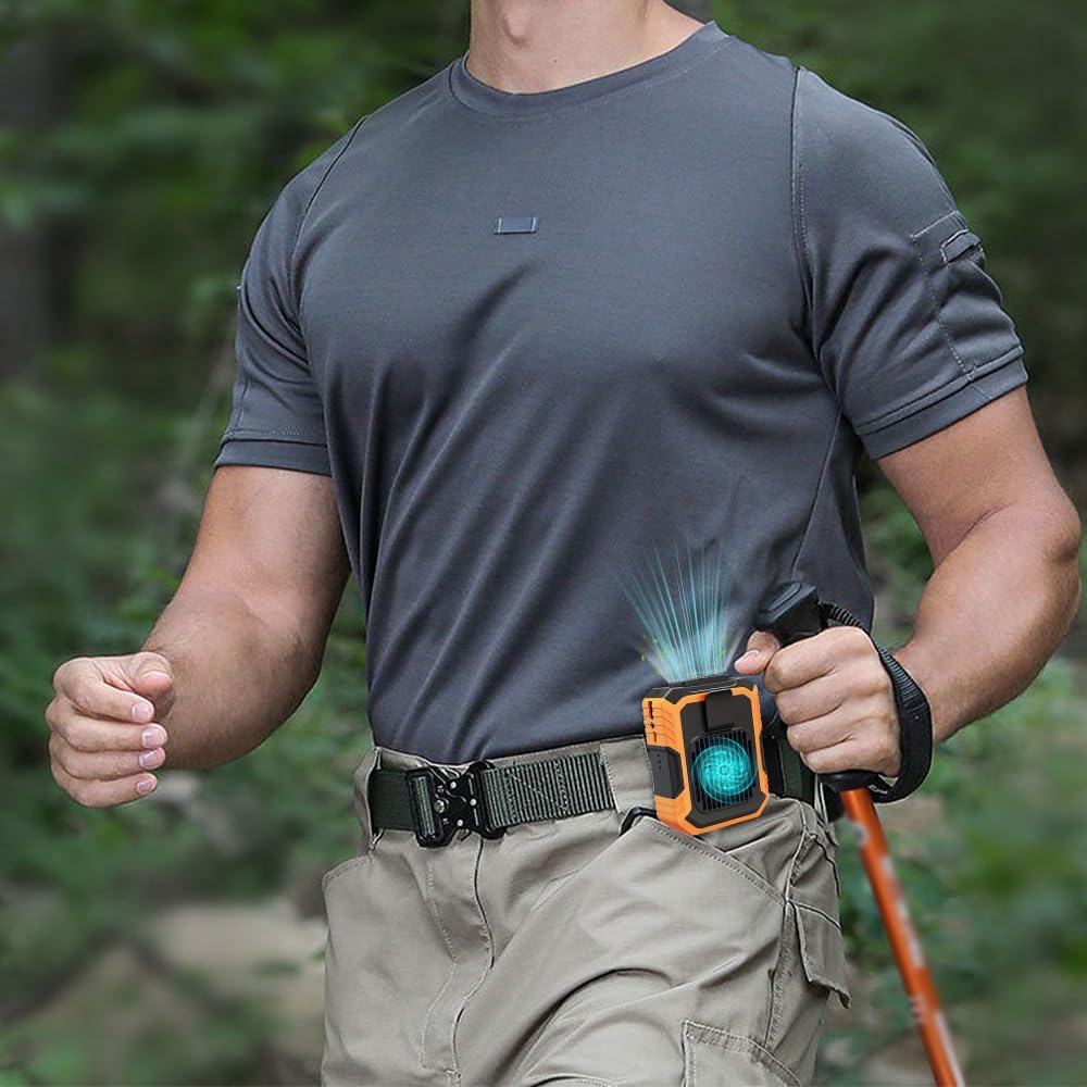 3 in 1 New Portable Mini Waist Fan for Under Shirt Outdoor Waist Fan Belt Clip Fan, Rechargeable Waist Mounted Electric Fan Wearable Personal Clip Fan (Orange)