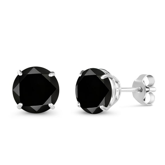 Gem Stone King 2.10 Ct Round Black AAA Diamond 18K White Gold Stud Earrings for Women Men