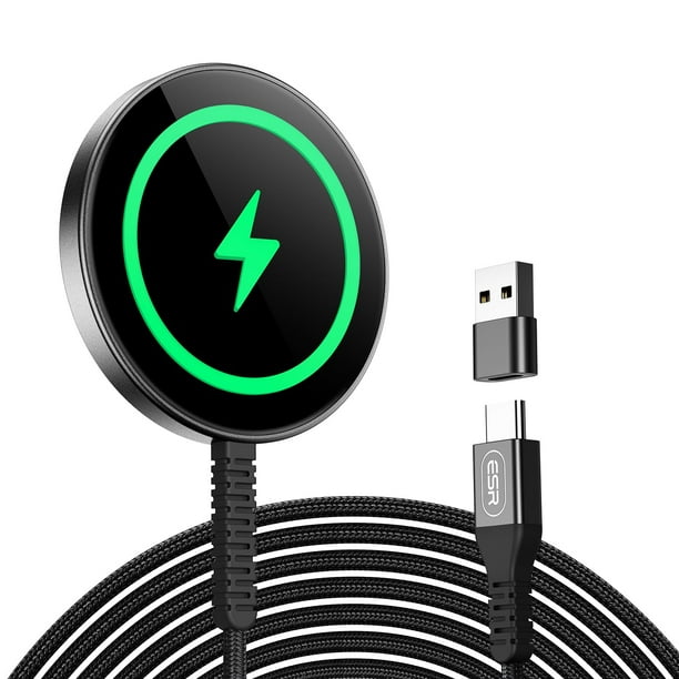 ESR para cargador Magsafe, almohadilla de carga para iPhone, cargador inalámbrico iPhone compatible con iPhone 16/15/14/13/12 Series, AirPods 4/3/Pro/Pro 2, fuerte cargador magnético con cable A/C, ne
