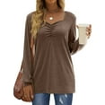 thumbnail image 2 of Women Long Sleeve Solid Color Sweetheart Collar Elegant Casual Print Blouse Sweatshirt Tunics Pullover Coffee L, 2 of 5