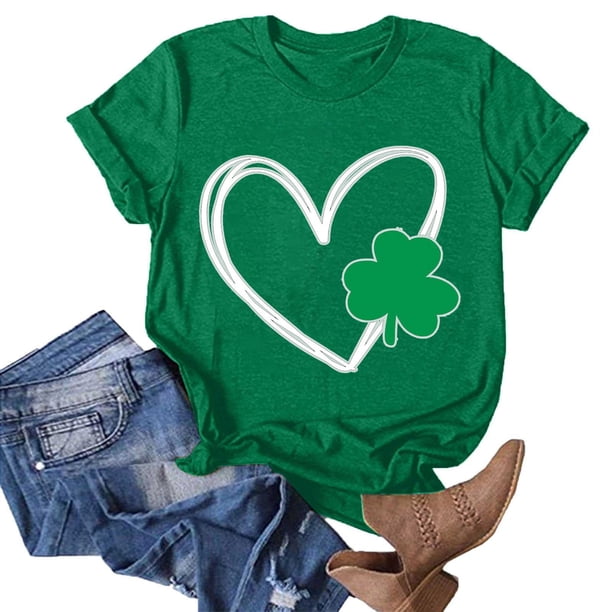 Fiudx Liquidación de Ofertas Flash Camiseta Informal de Manga Corta con Cuello Redondo y Estampado de San Patricio para Mujer